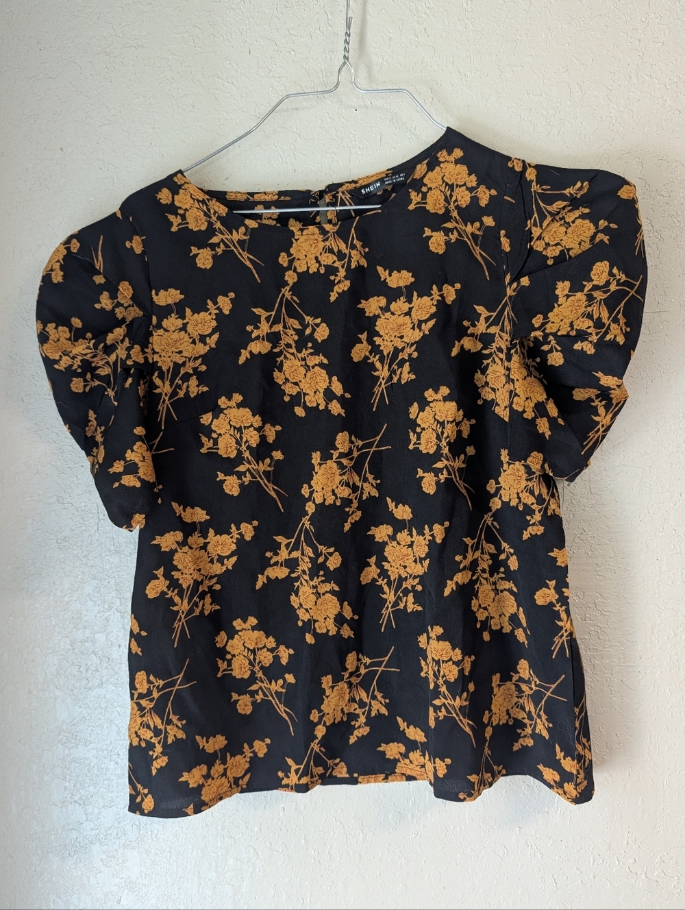 Floral Puff Sleeve Top S Black Orange Whimsigoth Fairy Dainty Gothic Boho Whimsy